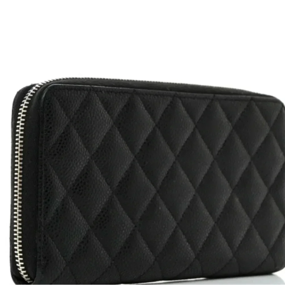 CHANEL Caviar Quilted Large Gusset Zip Around Wallet Black